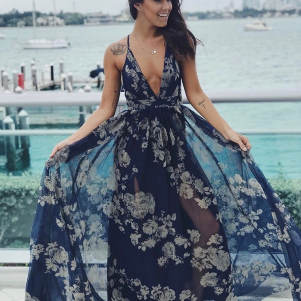 Navy blue long maxi dress